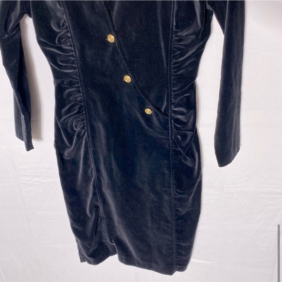 Vintage Encore Black Velvet Ling Sleeve Bodycon Mini Dress With Shoulder Pads M - Picture 9 of 16